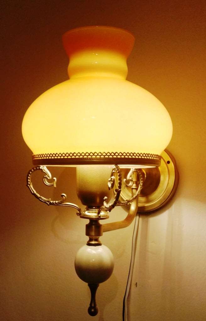 BRASS WALL SCONCE WITH AMBER COLOUR SOLID GLASS STUDENT SHADE