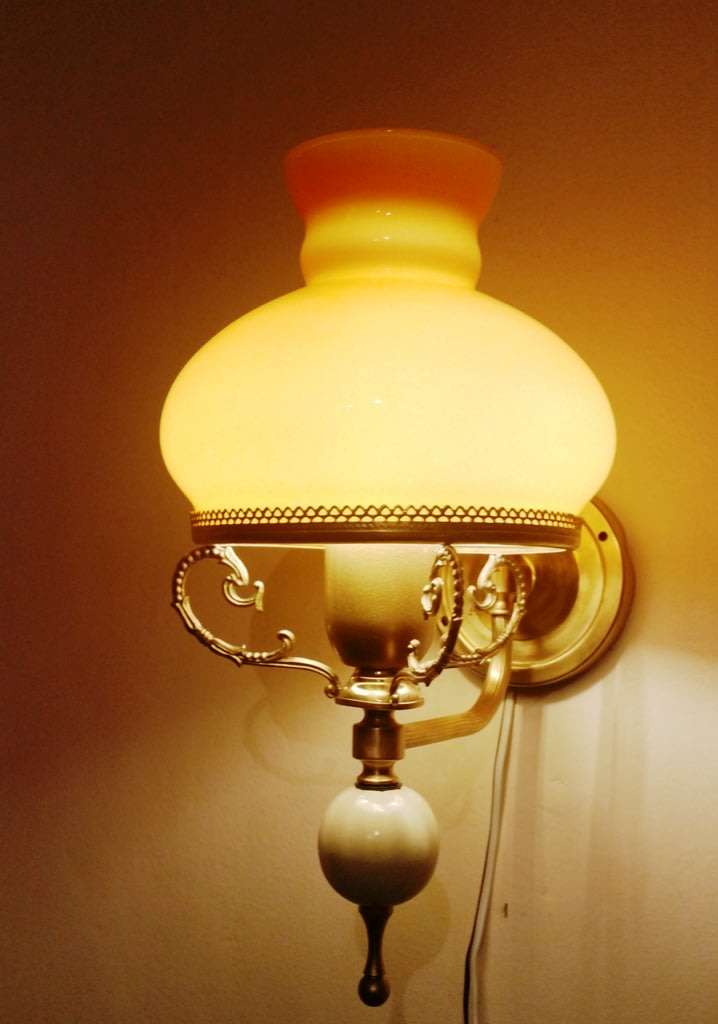 BRASS WALL SCONCE WITH AMBER COLOUR SOLID GLASS STUDENT SHADE