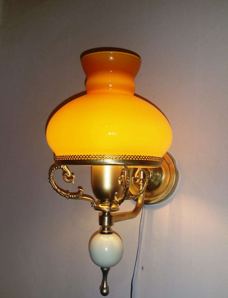 BRASS WALL SCONCE WITH AMBER COLOUR SOLID GLASS STUDENT SHADE