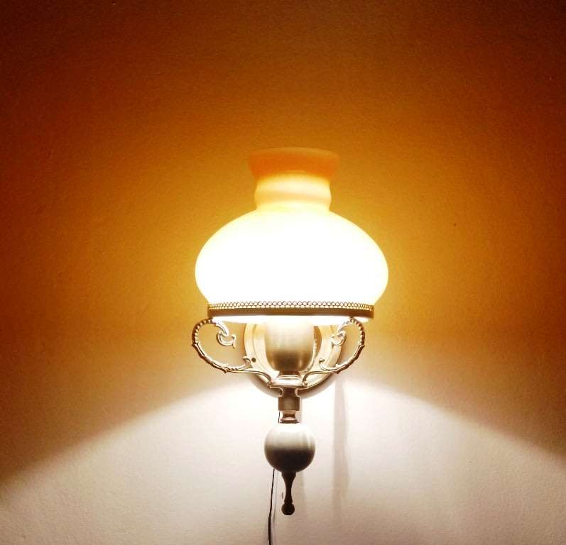 BRASS WALL SCONCE WITH AMBER COLOUR SOLID GLASS STUDENT SHADE