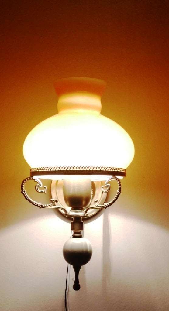 BRASS WALL SCONCE WITH AMBER COLOUR SOLID GLASS STUDENT SHADE
