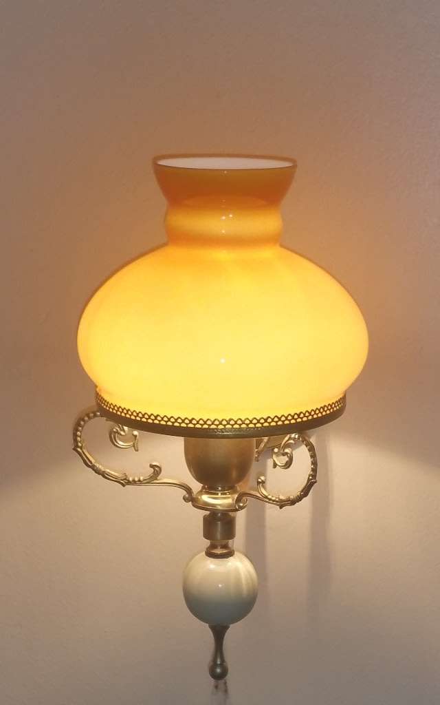 BRASS WALL SCONCE WITH AMBER COLOUR SOLID GLASS STUDENT SHADE
