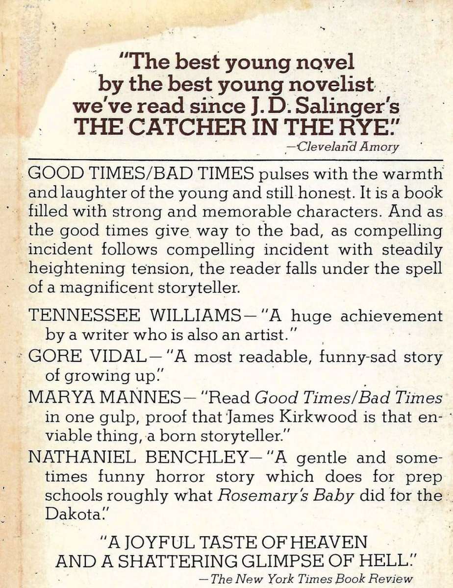 GOOD TIMES BAD TIMES [PAPERBACK] ~ JAMES KIRKWOOD