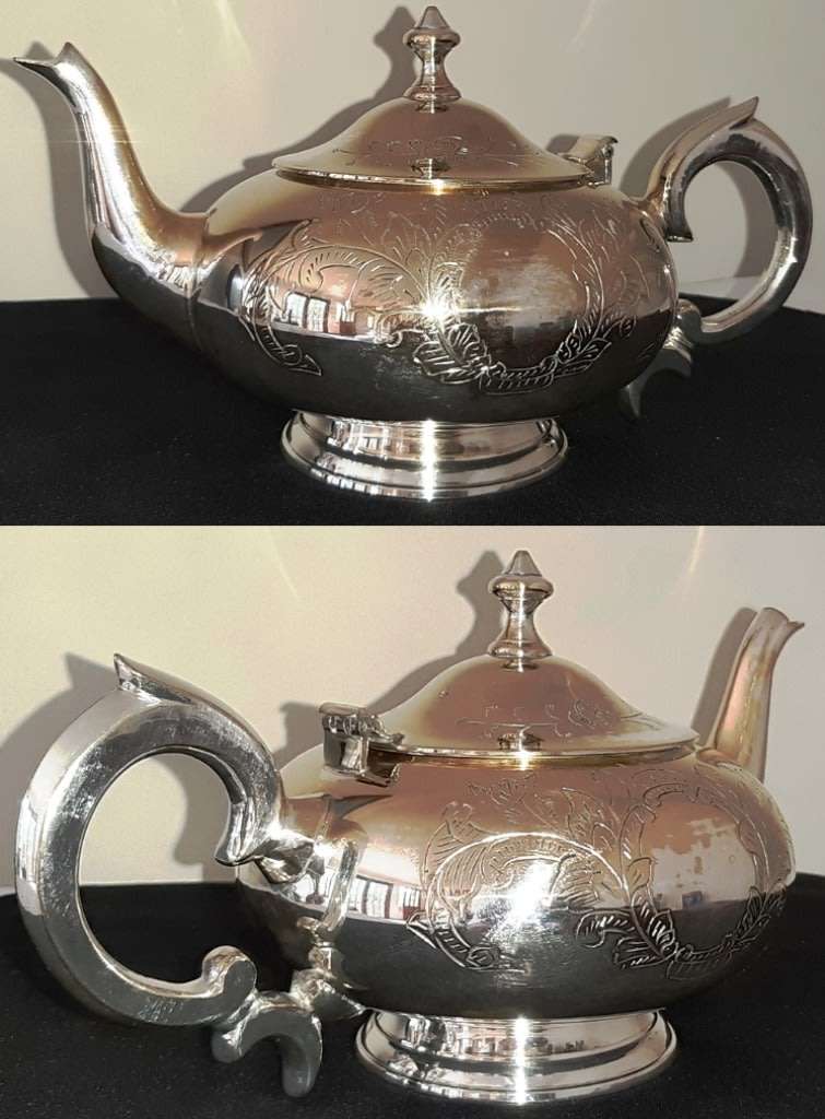 VICTORIAN-STYLED 5-PIECE TEA & COFFEE SET WITH SPIRIT KETTLE WATER WARMER - BRASS & PLATED ON BRASS