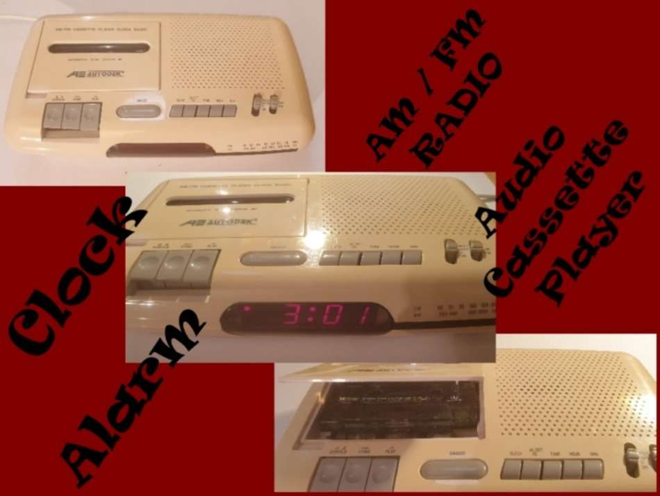 CLOCK ~ ALARM, AM/FM RADIO & CASSETTE PLAYER