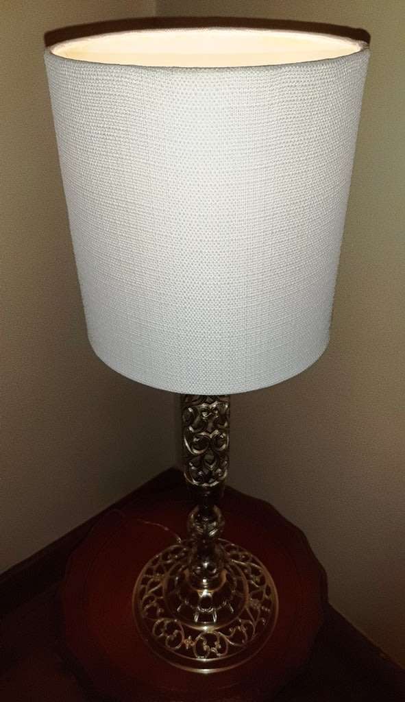 SOLID BRASS TALL TABLE LAMP WITH MEANDERING FILIGREE & WHITE SHADE