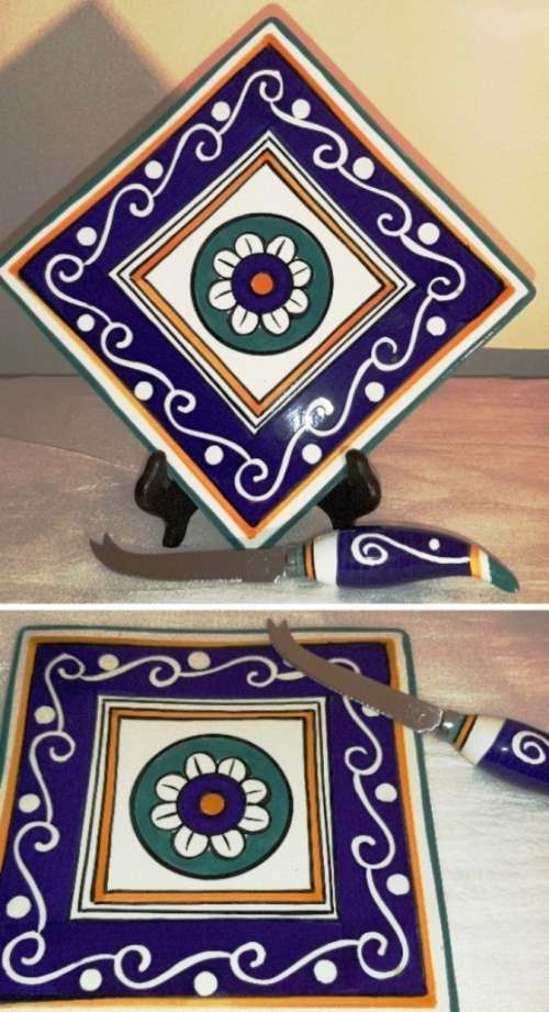 CHEESE SERVER BOARD WITH CHEESE KNIFE ~ LIVING ART ~ SAFI