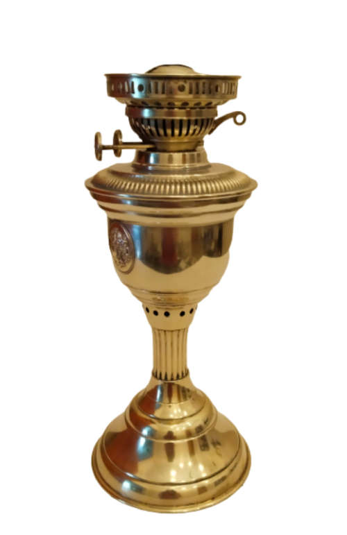 BRASS DUPLEX OIL / PARAFFIN LAMP WITH ROMAN FEATURES