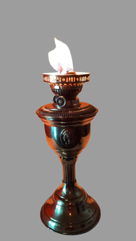 BRASS DUPLEX OIL / PARAFFIN LAMP WITH ROMAN FEATURES