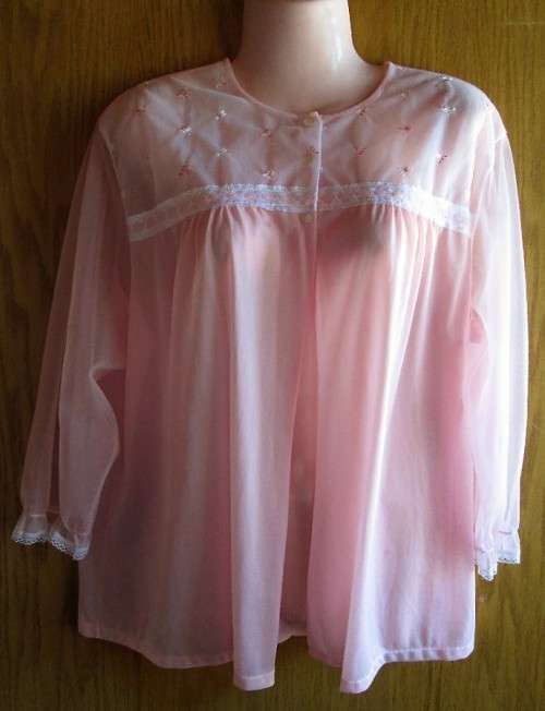 Vintage Pink Nylon Bed Jacket - Size 42 (Chest 106cm)