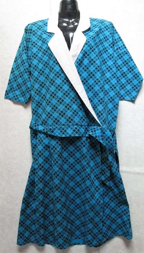 Vintage c1980's Turquoise & Black Drop Waist Cotton Dress - Size 32