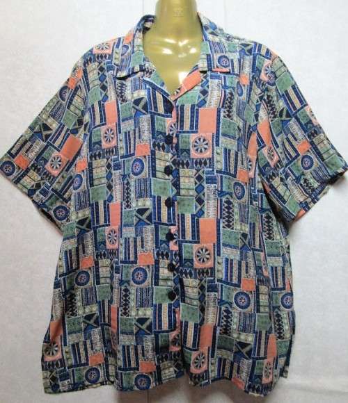 Vintage Patterned Polyester Shirt - Size 40