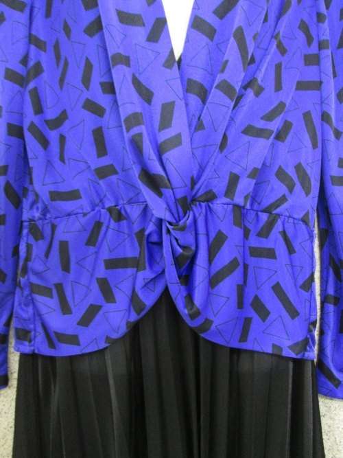 Vintage Purple & Black Patterned  Polyester Dress - Size 36