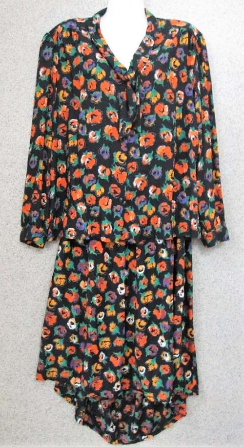 Vintage Viscose Floral Pattern Two Piece - Size 42