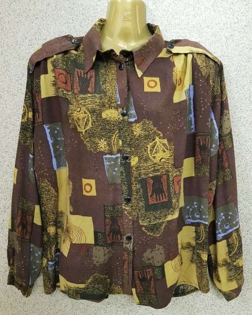 Vintage Patterned Viscose Patterned Shirt - Size 38