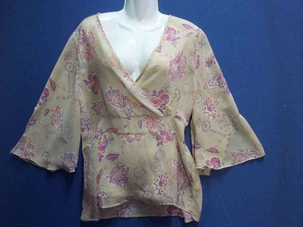 Beige & Pink Patterned Chiffon Shirt - Size 40