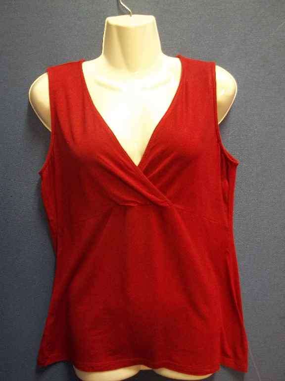 Brick Red Sleeveless Stretch T-Shirt (96% Viscose/4% Elastine) - Size 38 * Quality Brand