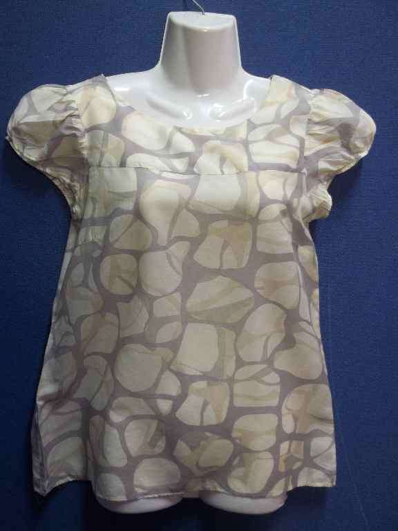 Beige Patterned Shirt (80% Cotton / 20% Silk) - Size 32 * Quality Brand