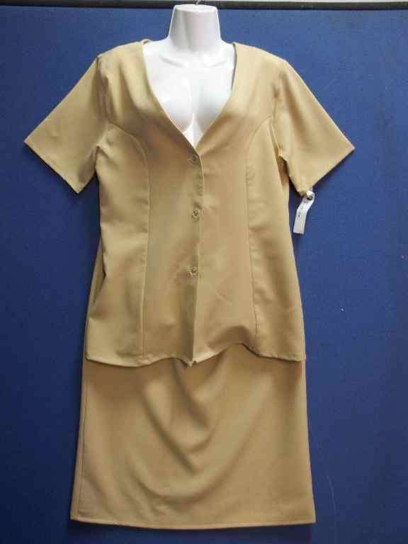 Beige Polyester Two Piece (Skirt Has A Non-Elasticated Waistband) - Size 42