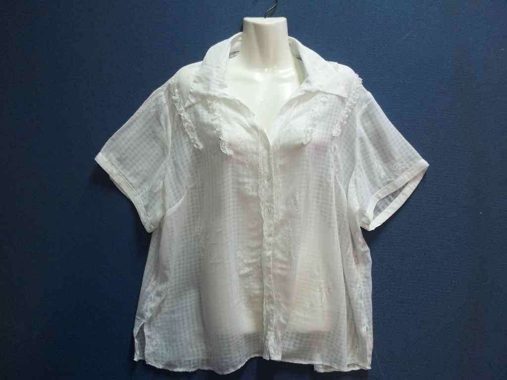 Sheer Chiffon & Lace White Shirt - Size 44 * Quality Brand