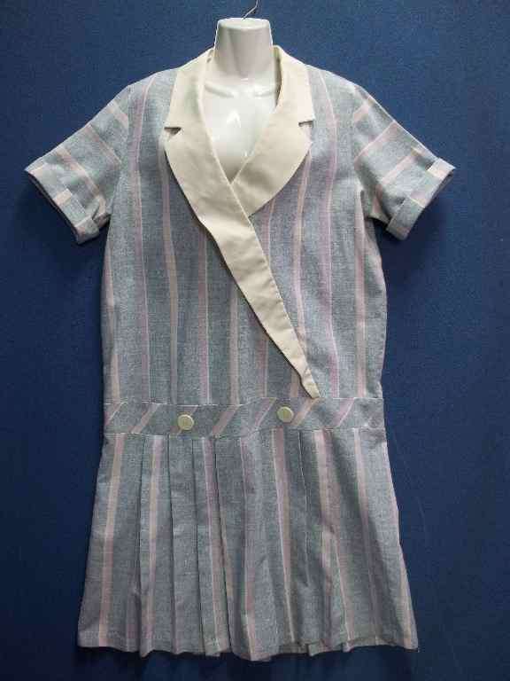 Vintage (circa Early 1980's) Drop Waist Grey, Pink & Cream Dress - Chest 116cm