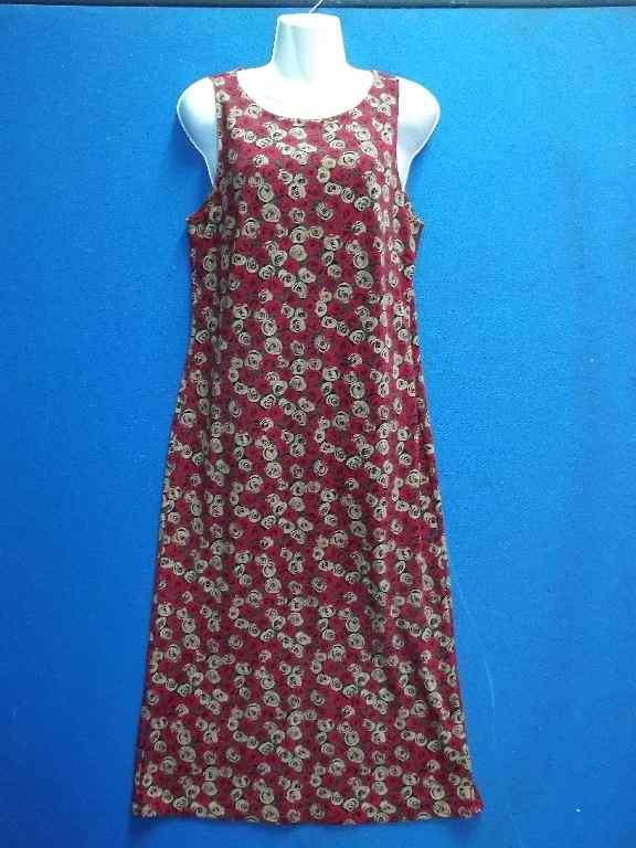 Long Red & Beige Floral Sleeveless Dress - Size 34 * Quality Brand