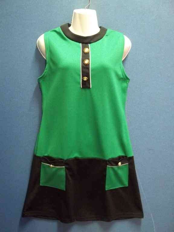 Short Black & Green Polyester Dress - Size 36