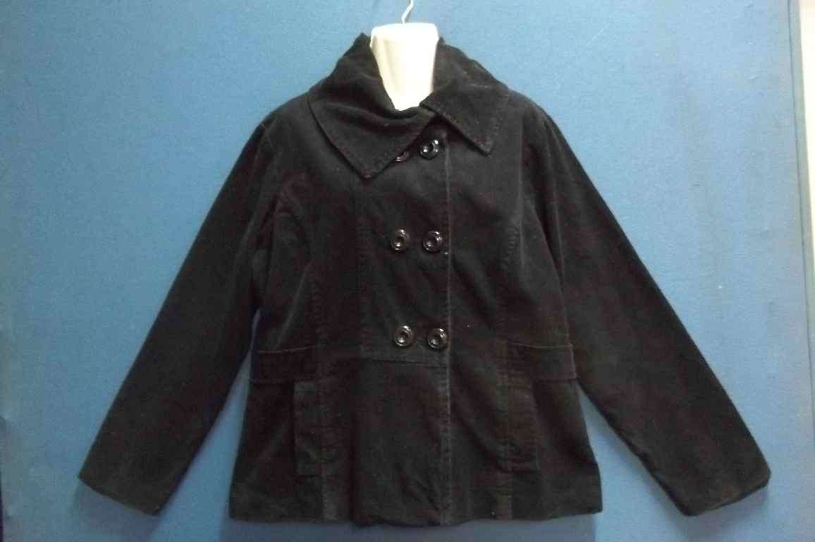 Lined Black Corduroy Double-Breasted Winter Jacket - Size 42