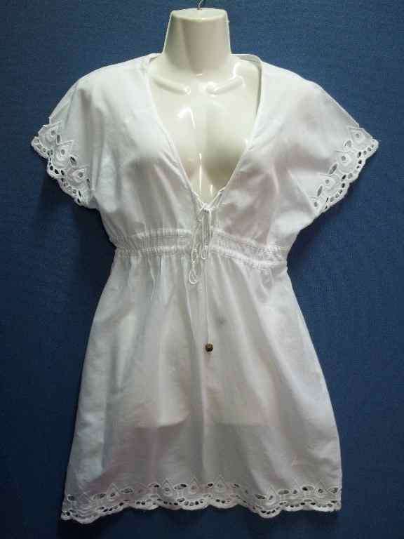 100% Cotton White Loose Fit Long Length Top With Elasticated Waist - Size 34* Quality Brand