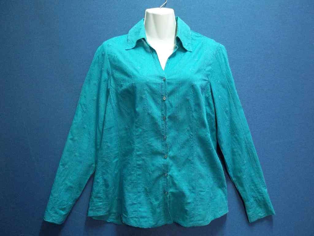Long Sleeve 100% Cotton Blue Embroidered Shirt - Size 34 * Quality Brand