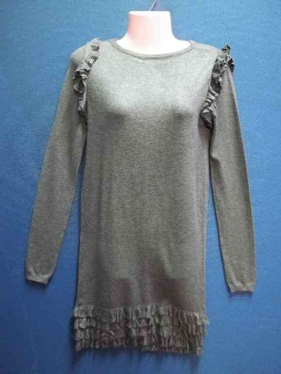 Ultra Long Length Grey Knit Jersey With Ruffle Detail - Chest 76cm
