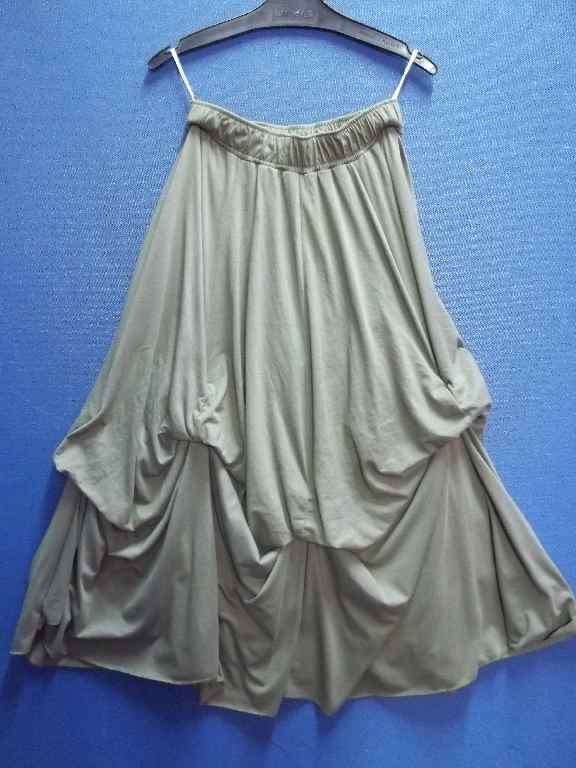 Olive Green T-Shirt Material Skirt With Gather Detail - Size 34