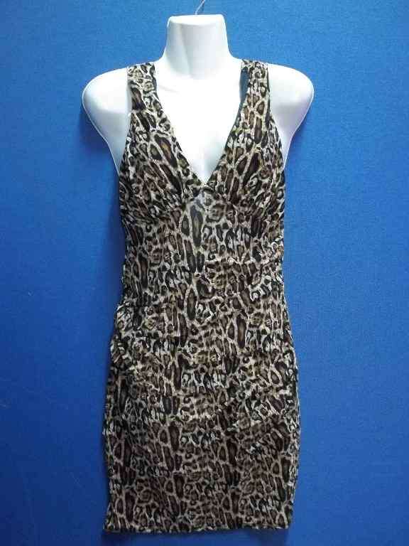 Long Length Animal Print Polyester Top With Horizontal Pleat Detail - Size 36