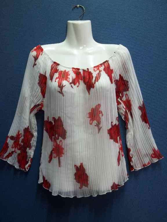 Lightweight Polyester Floral Pleated Shirt With Elasticated Neckline - Size 38 * Quality Brand