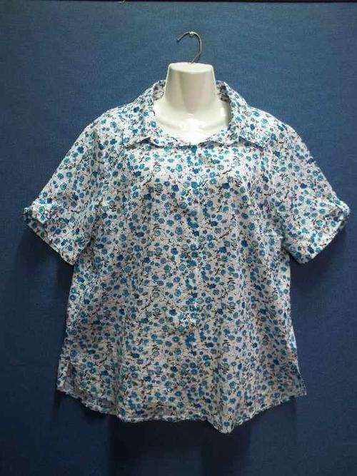 100% Cotton White & Blue Floral Shirt - Size 44