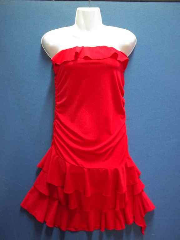Sleeveless Stretch Red Polyester Dress With Ruching & Ruffles - Size L