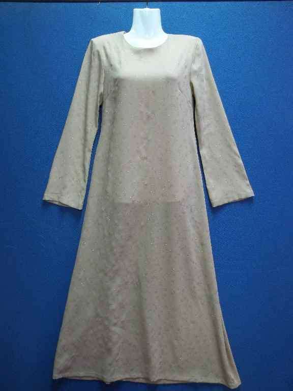Long Beige Dress With Silver Floral Glitter Detail - Chest 80cm