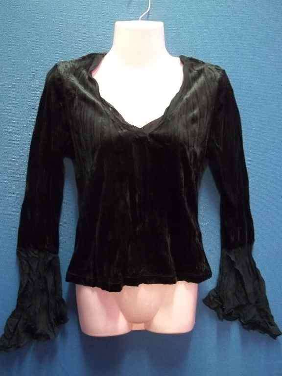 Long Sleeve Crinkle Black Velvet Top - Size S