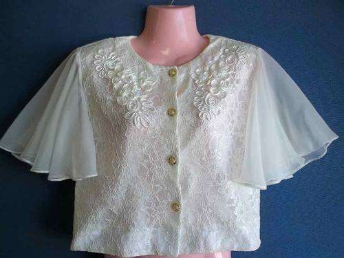 Vintage Light Cream Polyester & Lace Shirt - Chest 87cm