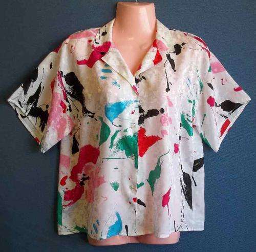 Vintage Patterned Polyester Shirt - Size 38