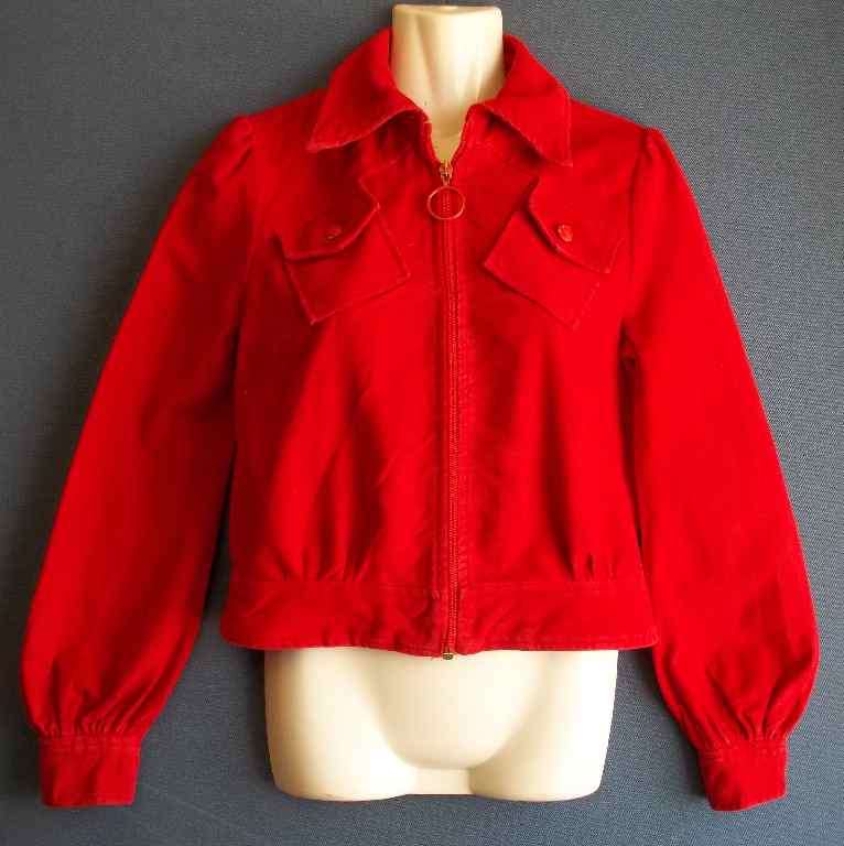 Vintage Brick Red Velvet Cropped Jacket (Wipette Fine Sportswear) - Chest 88cm