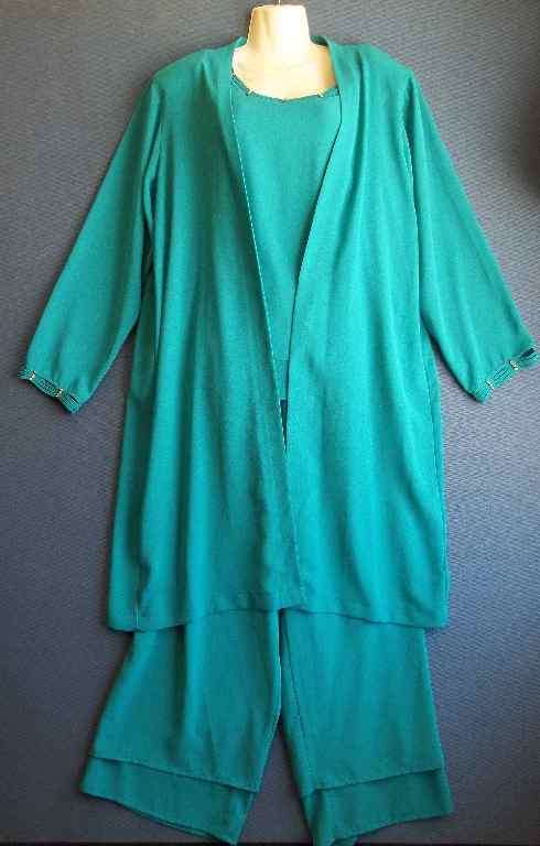 Sea Green Polyester Three Piece, Layered Pants With Elastic Waist - Size XL