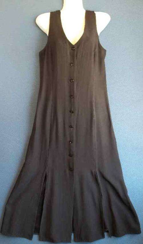 Black Sleeveless Ramie/Rayon Dress With Buttons, Back & Slit Details - Size 32 * Quality Brand