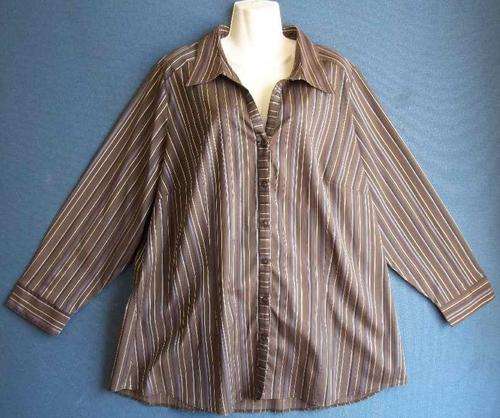 Brown Stripy Stretch Cotton Long Sleeve  Shirt - Size 48 * Quality Brand