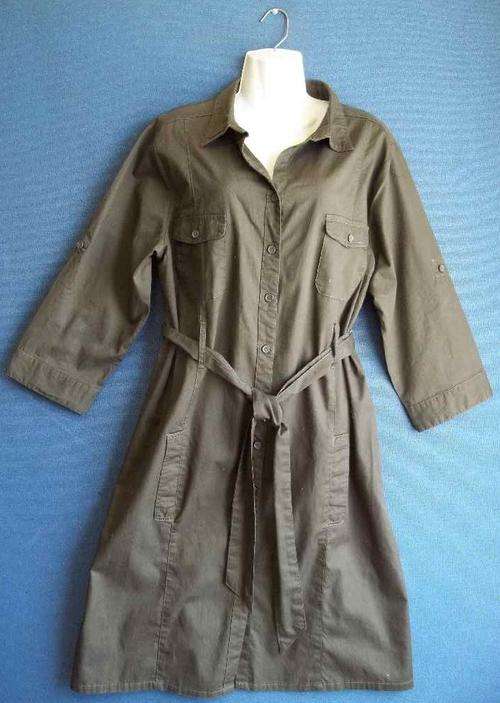 100% Cotton Dark Olive Utility Dress - Size 42 * Quality Brand (New + Tag)