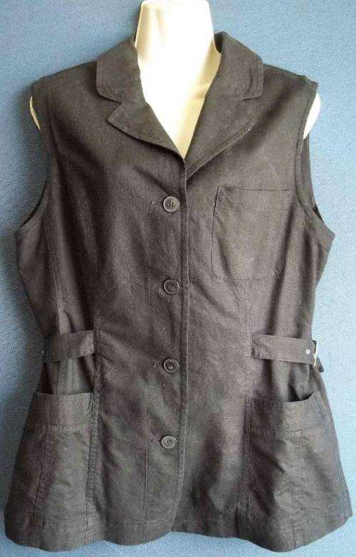 Black Linen/Cotton Sleeveless Shirt With Side Buckle Detail - Size 38