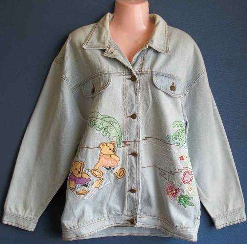 Vintage c1980's Denim Jacket With Embroidery & Applique & Authentic Wear - Chest 108cm