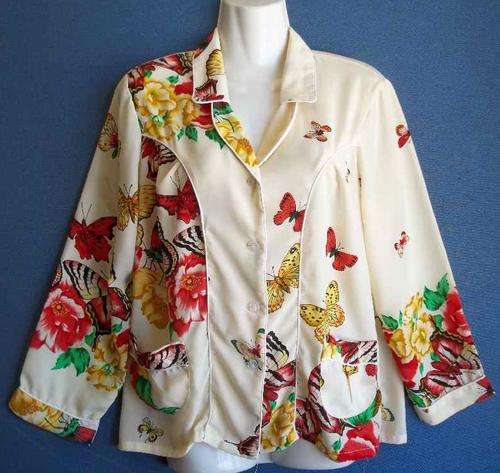 Cream Polyester Shirt With Butterfly Pattern - Chest 102cm