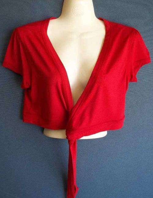 Cropped Red Jacket With Tie Detail - Size 28 (Chest 74cm)