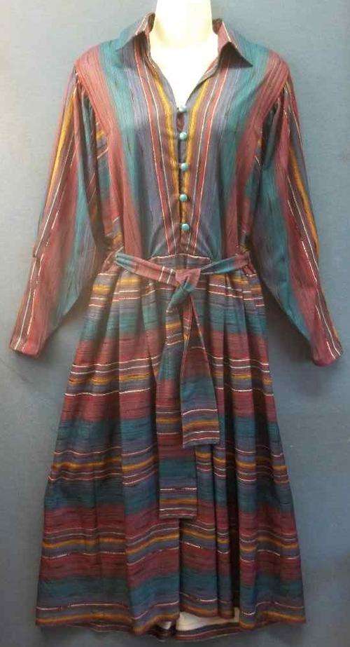 Vintage Patterned Long Sleeve Dress - Size 36 (Chest 92cm)